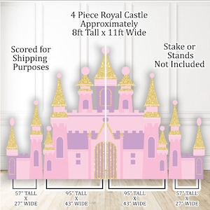 H2115 - 4 piece Royal Castle prop cutout - stakes or stands not included, scored to ship.  Approx overall size is   8 ft tall x11 ft wide