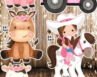 6 Piece Farm Animals and cowgirl Set Party Prop, Yard Display, Coroplast, Contour Machine Cut, UV Printed H115
