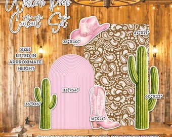 H7540/41  - 6  piece Western prop cutout,  Coroplast Party Props decor cutouts,  stands NOT included. Measurements listed on listing