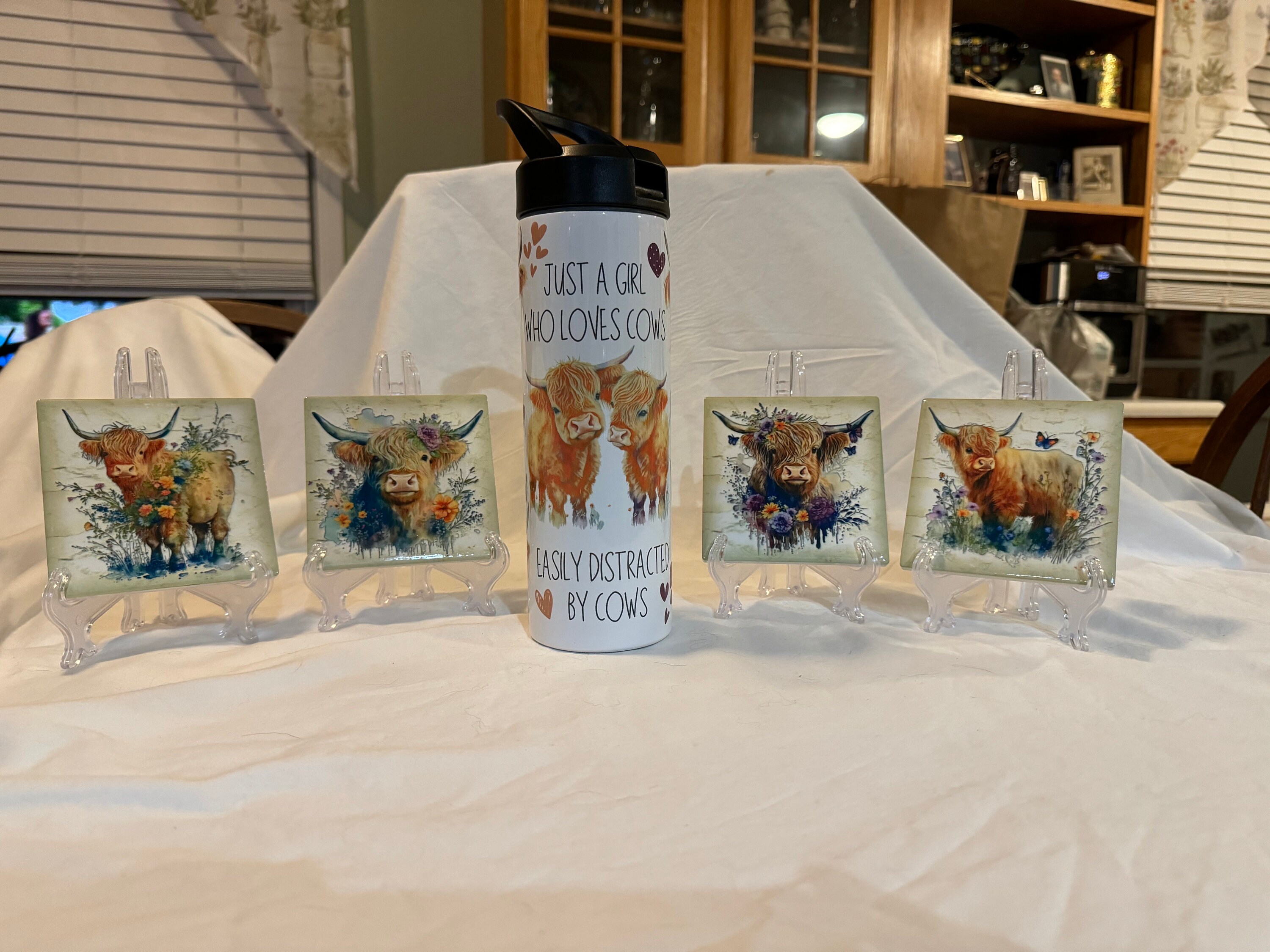 Highland Cow Ceramic Coasters: Cork Backed, Set of 4