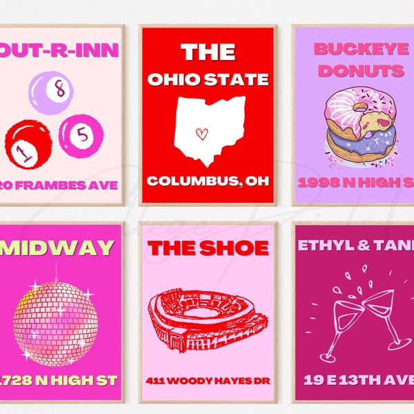 Ohio State University Digital Prints, College Gifts, Trendy College Posters, Set of 6 Print Posters