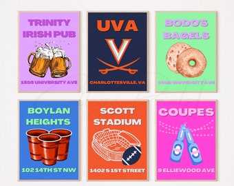 University of Virginia Print Posters, College Gifts, Trendy College Posters, Set of 6 Digital Prints