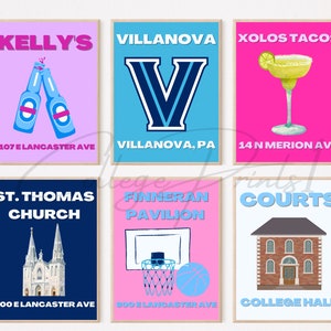 Villanova University Digital Prints, Trendy College Posters, Set of 6 Print Posters