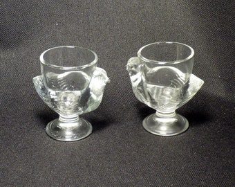 Chicken Egg Cups 2, Clear Glass, France