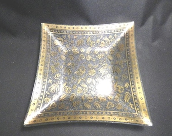 Mid Century Georges Briard Square Glass Plate Persian Garden Signed 11"