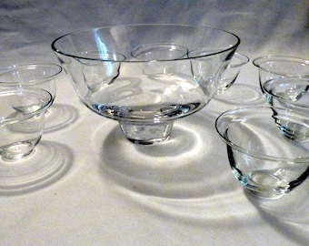 Clear and Simple Pedestal Bowl with Eight Matching Dessert Dishes