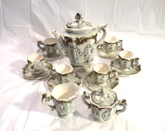 Royal Sealy 17-piece Demitasse Figural Relief Espresso Tea Set