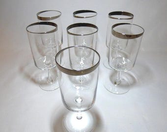 6.5 Inch Stemmed Crystal Silver-Rimmed 8 oz Goblets (7)