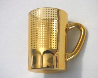 Six Glass Gold Leaf Gridwork Japanese Tea Mugs 2.75"