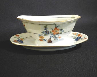Floral Victoria China Gravy Boat - Czechoslovakia