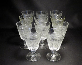 Duncan & Miller Early American Sandwich Pedestal Water Glasses 8oz Flower and Scroll Pattern