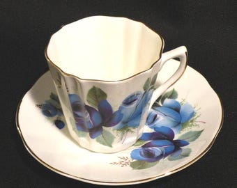 Blue Rose Royal Dover Bone China Teacup and Saucer England