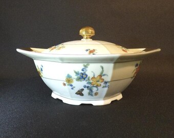 Floral Victoria Czechoslovakia Covered Serving Dish
