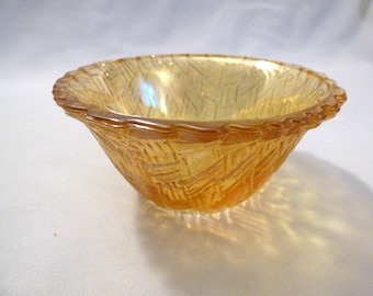 Amber Basketweave Carnival Glass Bowl 4.5 inch