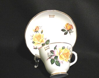Yellow Rose Teacup and Saucer Liverpool Road Pottery England;  Toronto Canada Collectible