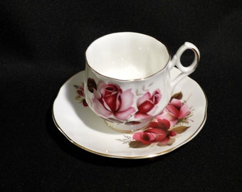 Red Rose Teacup and Saucer Royal Dover China - England
