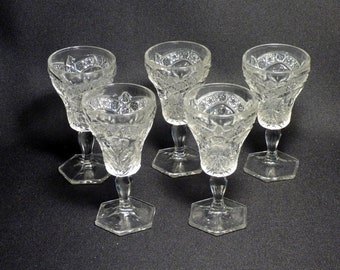 Vintage Cut Glass Cordial Glasses Cosmos Pattern 5