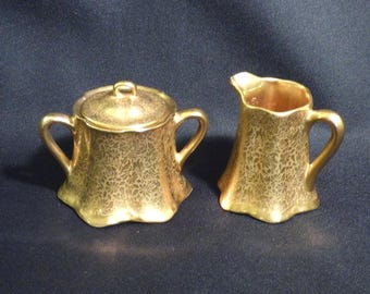 Wheeling Ransom Gold China Etched Cream and Sugar