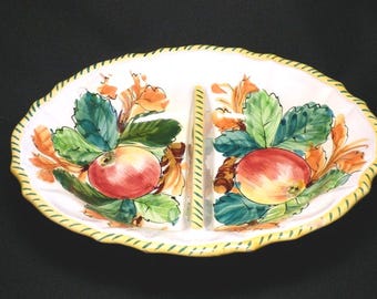 Vintage Italian Hand Painted Italian Divided Fruit Bowl Signed