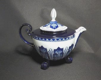 Bombay 9 inch Cobalt Blue on White Footed Ceramic Tea Pot