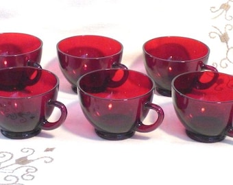 6 Red Glass Punch cups  4oz