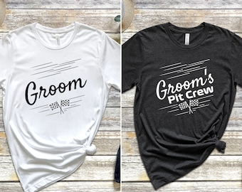 Groom's Pit Crew Racing Car Bachelor Party Shirt, Matching Groomsmen Tops