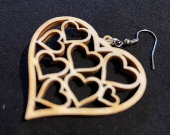 Poplar wood heart earrings