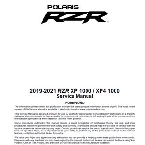 2019 2021 RZR XP 1000 and RZR XP4 1000 Maintenance Repair Workshop service Manual pdf