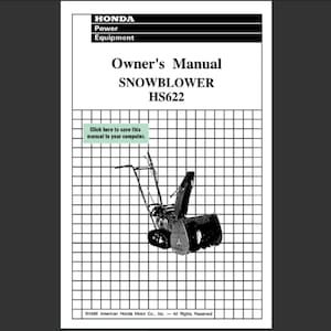 Honda HS622 snow blower snowblower Maintenance and Owners Manual PDF digital download