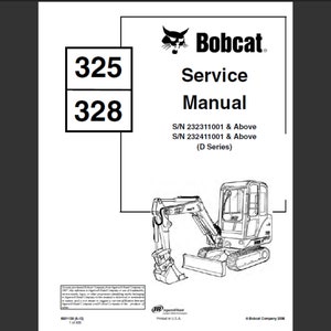 Bobcat 325 and 328 D Series Excavator Workshop Service Manual PDF digital download