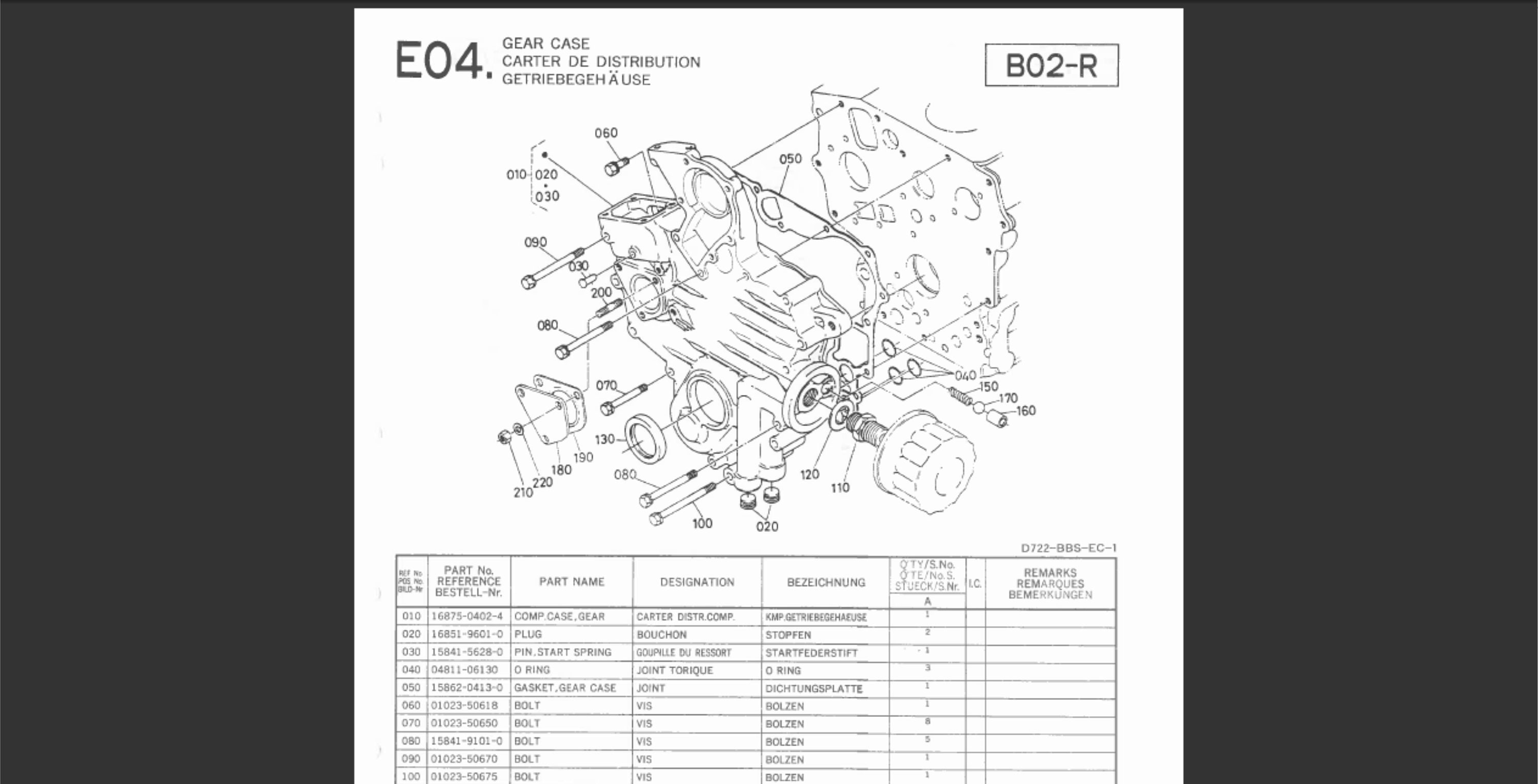 Kubota D722-BBS-EC1 Diesel Engine Spare Parts List Manual