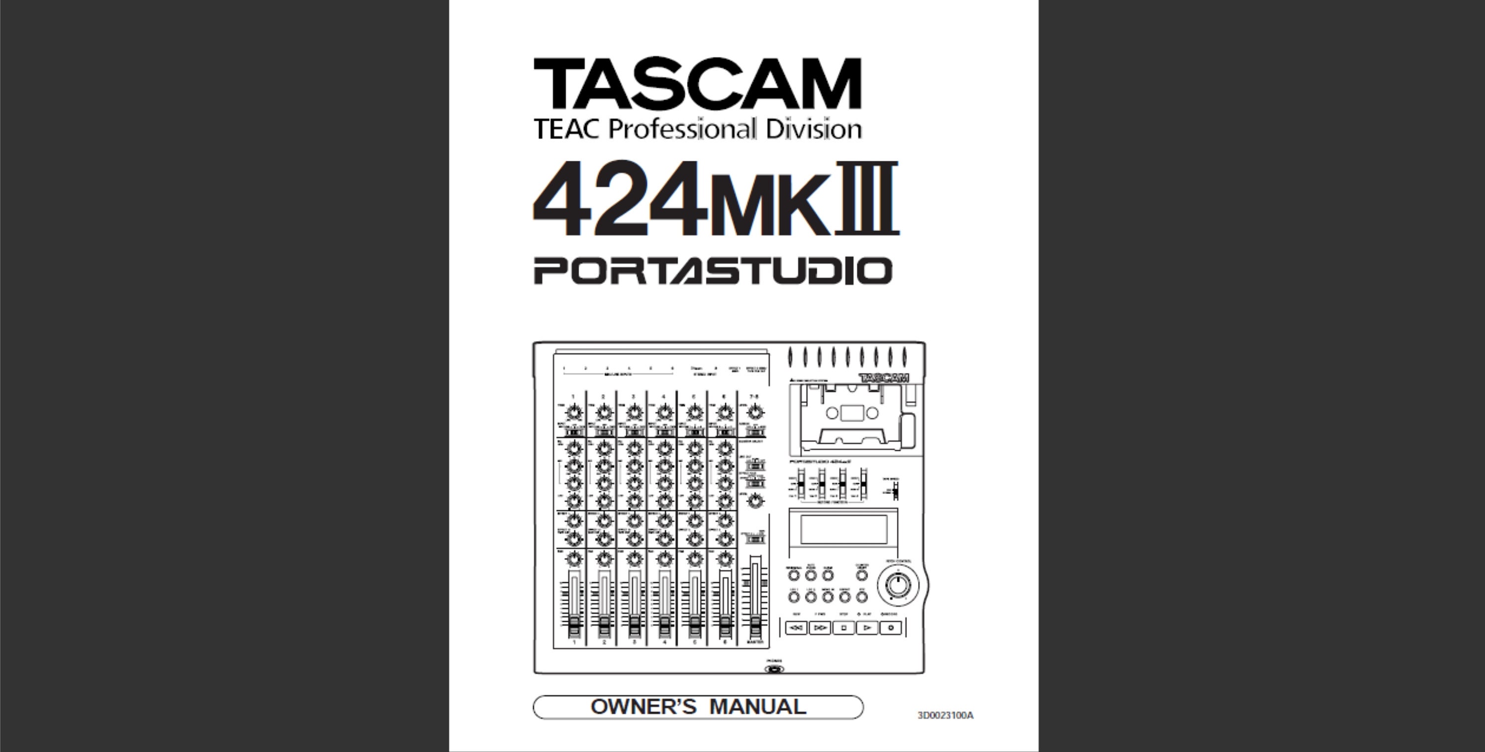 Tascam 424 MKIII Manual Portastudio Owners Manual PDF Digital