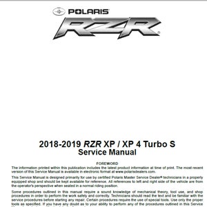2018 2019 Polaris RzR XP and RZR XP 4 turbo S Repair Workshop service manual pdf