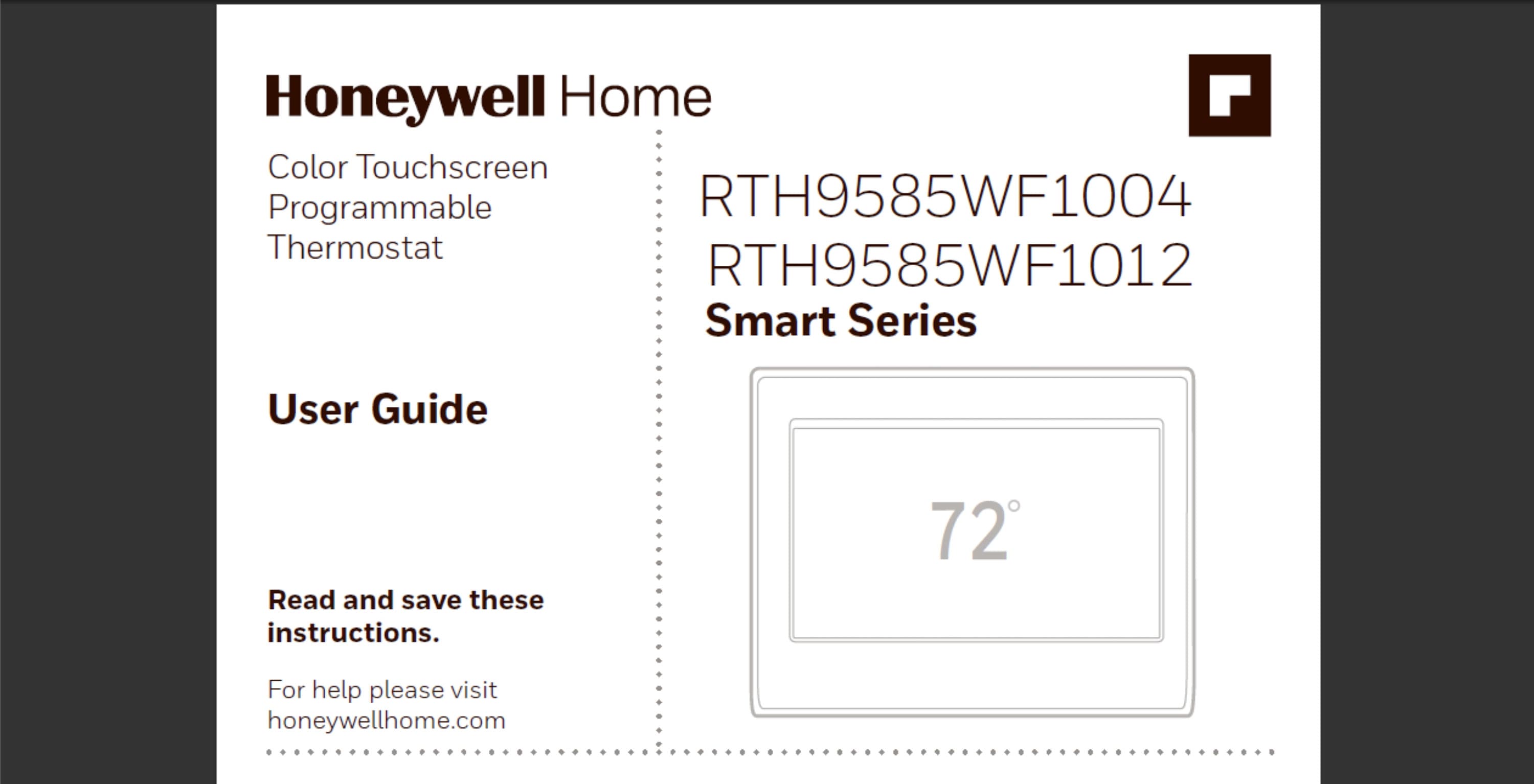 Honeywell RTH9585WF1004 and Honeywell RTH9585WF1012 Smart Series