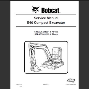 Bobcat E60 Excavator Workshop Service Manual PDF digital download
