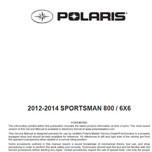 2012 2013 2014 Polaris Sportsman 800 EFI 6x6 Repair Workshop Service Manual PDF