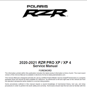 2020 2021 Polaris RZR Pro XP and RZR Xp 4 Repair Workshop service manual pdf
