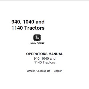 John Deere 940, John Deere 1040 and John Deere 1140 Tractors Operators Manual PDF digital download