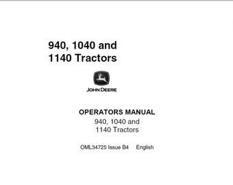 John Deere 940, 1040 und 1140 Traktoren Bedienungsanleitung PDF digitaler Download