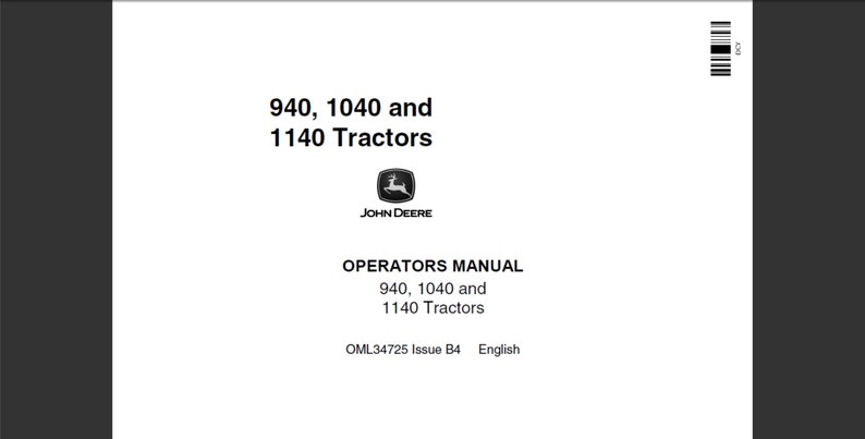 John Deere 940, John Deere 1040 and John Deere 1140 Tractors Operators Manual PDF digital download