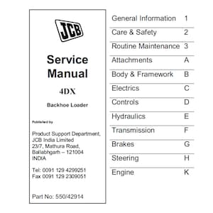 JCB 4DX Backhoe Loader Publication 550/42914 Workshop Service Manual PDF digital download