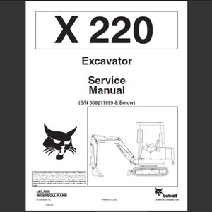 Bobcat X220 Excavator Workshop Service Manual PDF digital download
