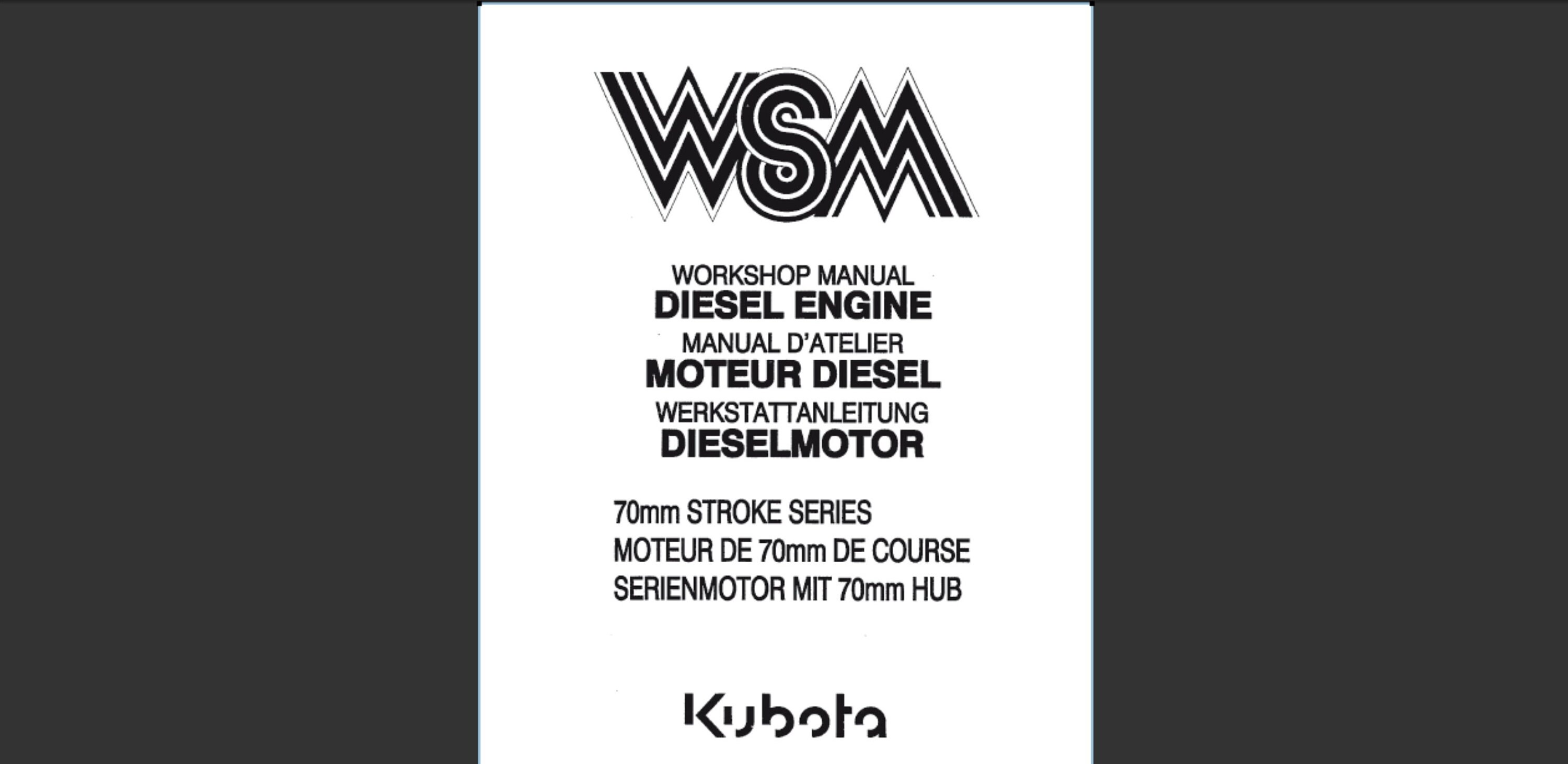 Kubota 70mm STROKE SERIES Diesel Engine Service Workshop Manual