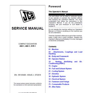 JCB 45Z-1, 48Z-1 and 51R-1 Tier 4 Compact Excavator Publication Number 9813/6400 Workshop Service Manual pdf digital download