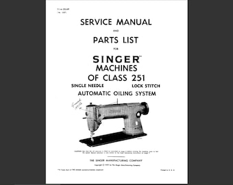 Singer 251 parts list and service manual PDF digital download