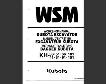 Kubota KH 36 41 51 61 66 91 101 151 Excavator Service Workshop Manual PDF digital download