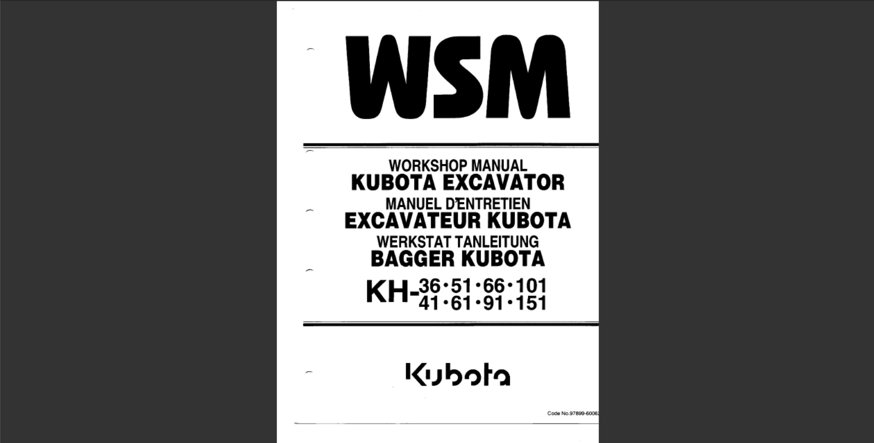 Kubota KH 36 41 51 61 66 91 101 151 Excavator Service Workshop