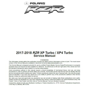 2017 2018 RZR XP Turbo and RZR XP4 Turbo Maintenance Repair Workshop service Manual pdf