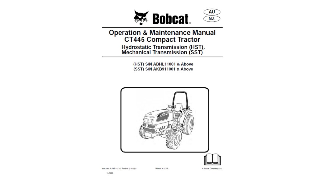 Bobcat CT445 Compact Tractor Serial Number ABHL11001 & Above and ...