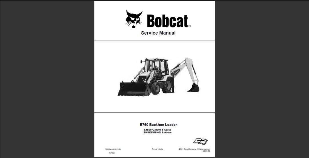 Bobcat B760 Backhoe Loader Service Manual PDF Digital Download